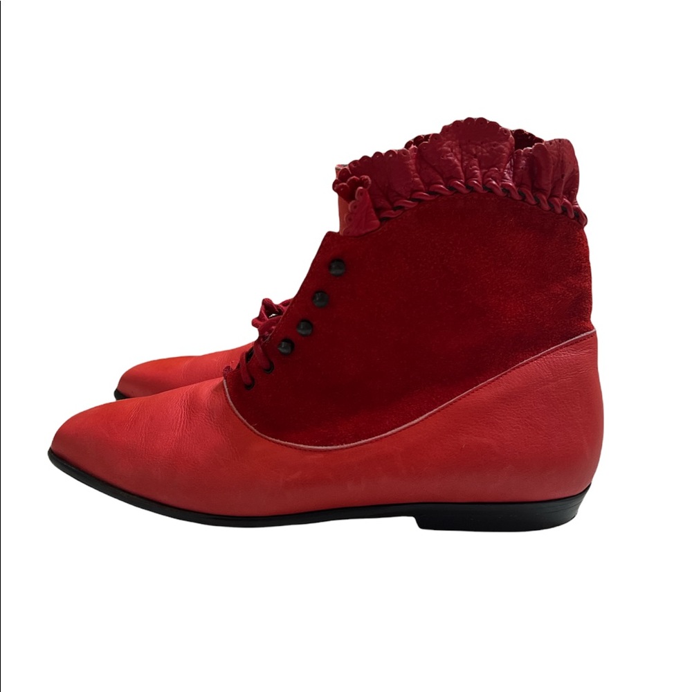 Vero Cuoio Red Suede Patent leather Bootie